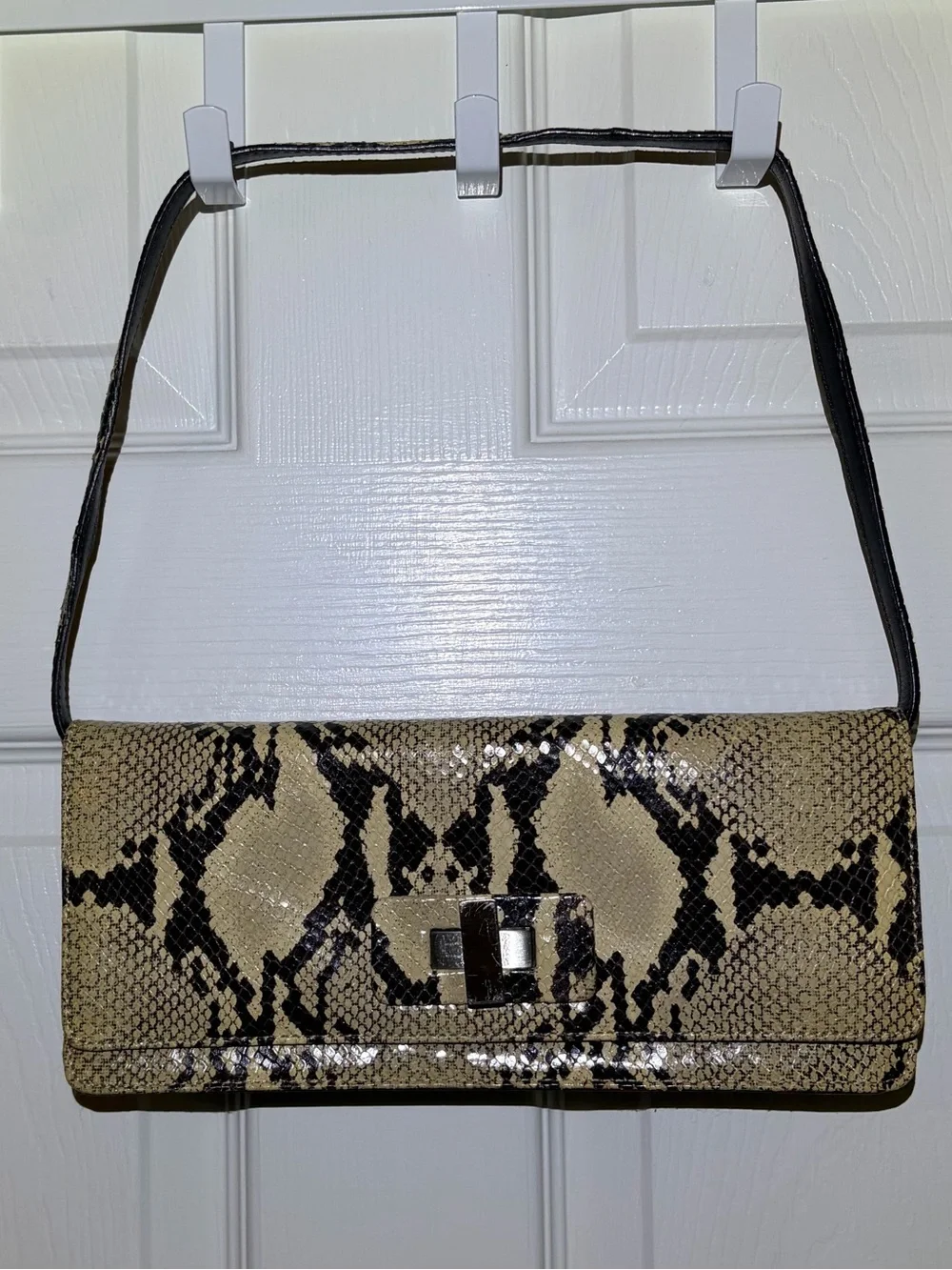 Donald J Pliner Snakeskin & Leather Clutch Cutch Removable Strap & Dust Cover